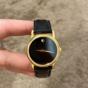 Movado Watch in Black & Gold. Leather Strap 28mm